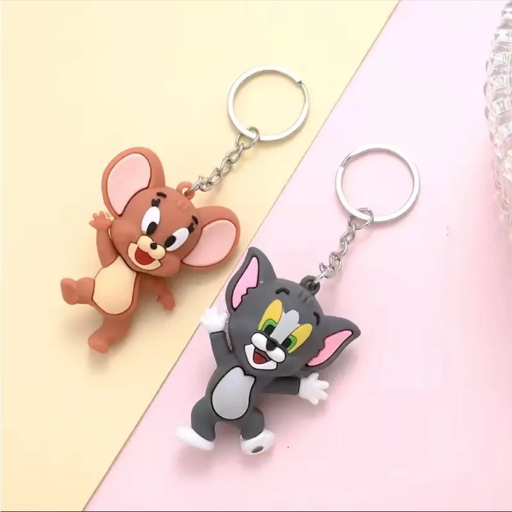 2pcs Cartoon Cat/Mouse Keychain Cute Animal‎ Key Chain Purse Bag Backpack Car